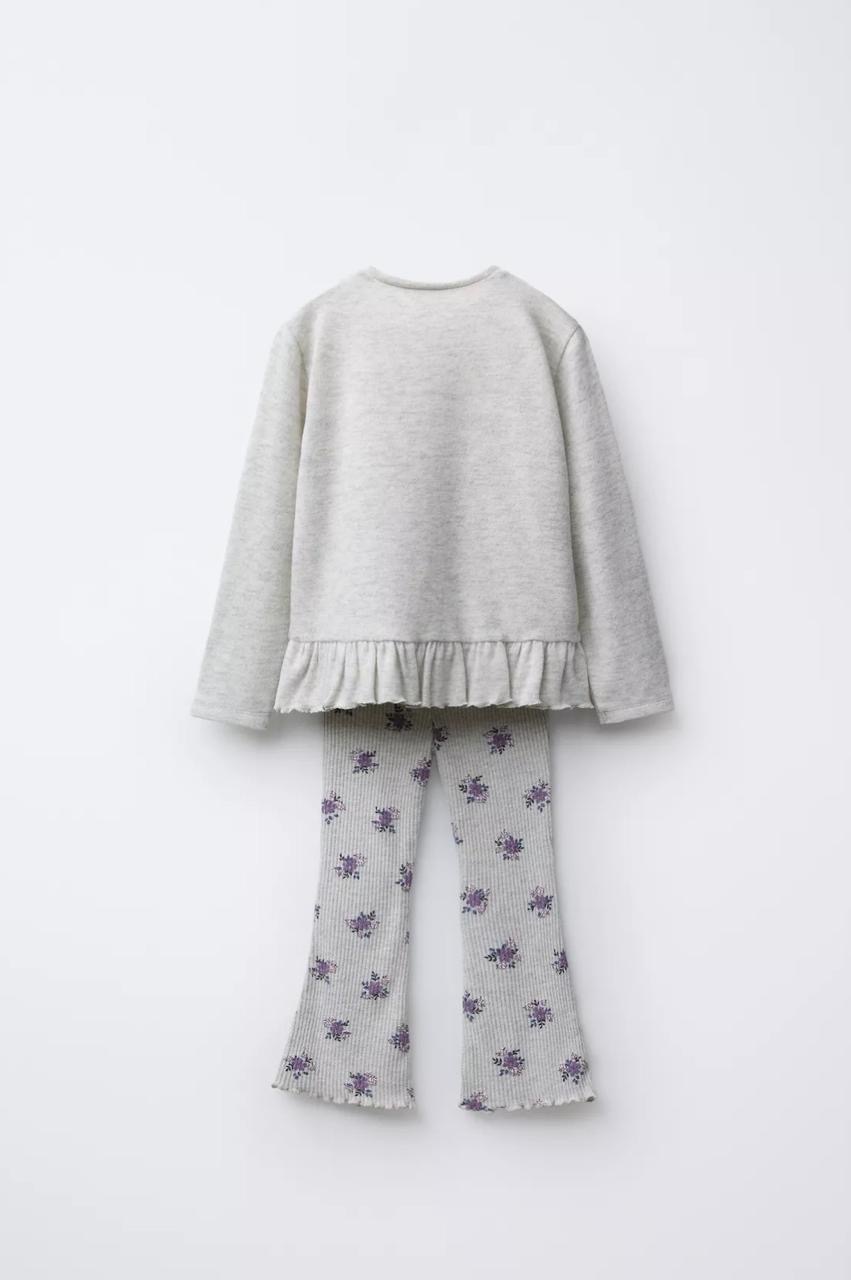 Ensemble 2 Pièces pull À Volants Et Legging Flare En Coton Côtelé Imprimé Fleuri Zara 4 ans 104cm