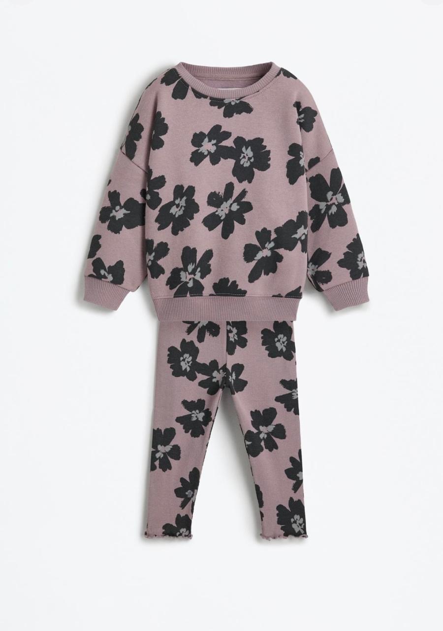 Ensemble 2 Pièces Sweat En Molleton Gratté à Fleurs Et Legging En Coton Côtelé Lefties