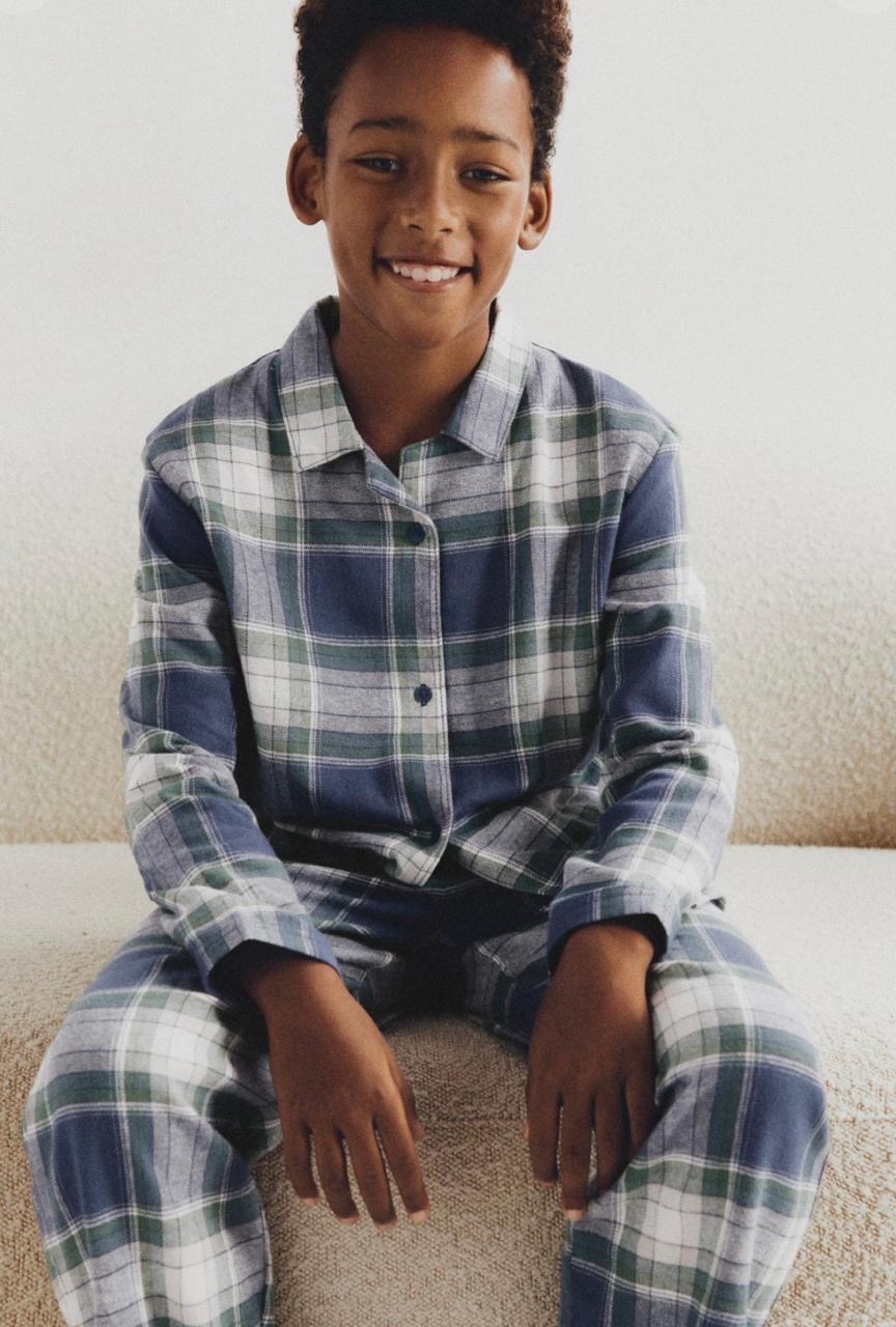 Pyjama Deux Pièces Flanelle Coton Bleu à Carreaux Lefties 7-8 ans 128cm
