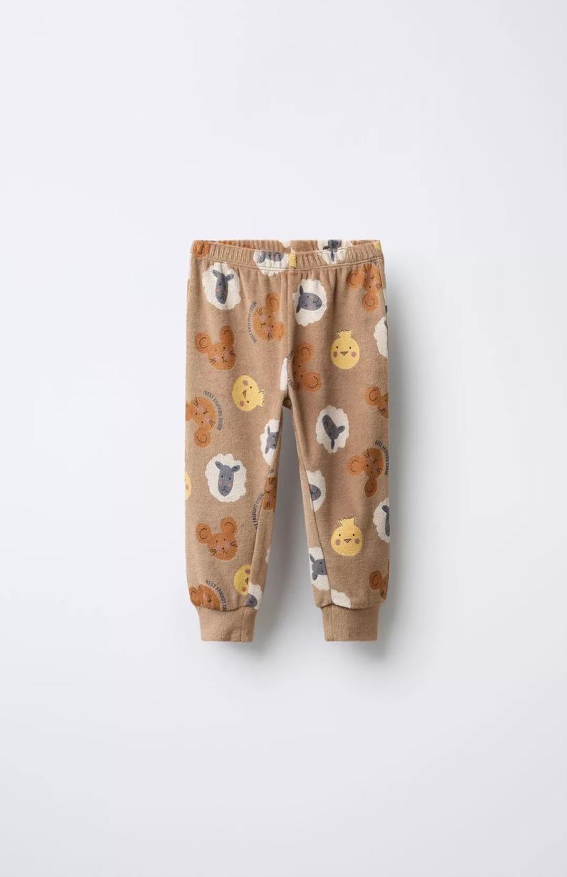 Pyjama Deux Pièces En Velours Imprimé Animaux Marron Zara