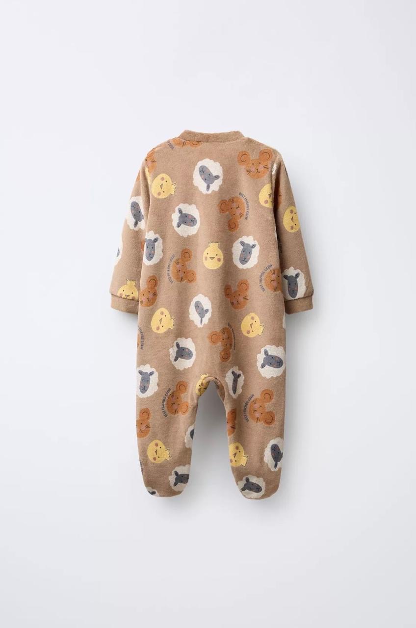 Grenouillère En Velours Zippée Imprimé Animaux Zara 6-9 mois 74cm