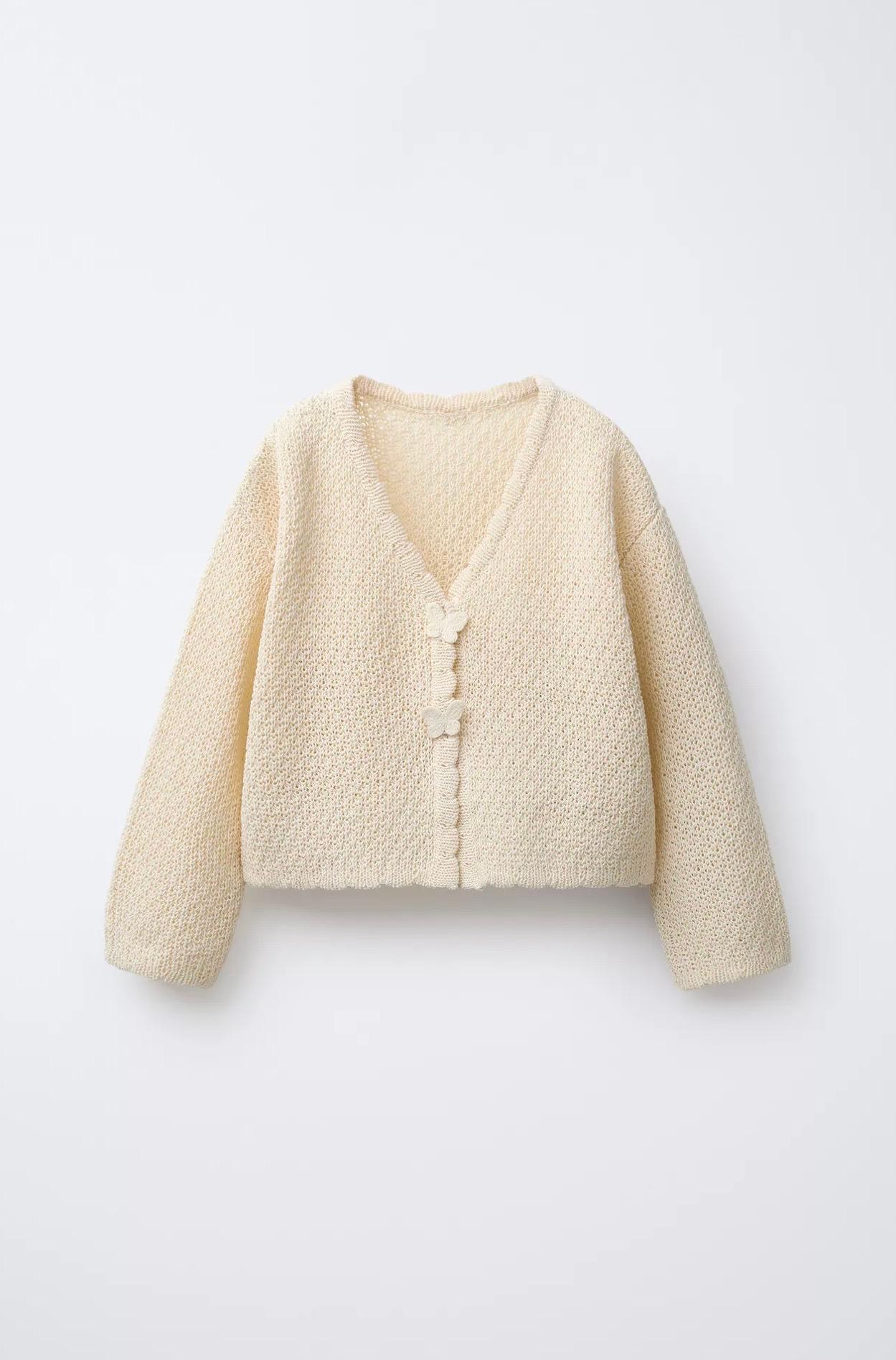 Gilet En Maille Col V À Papillons Écru Zara 6 ans 116cm