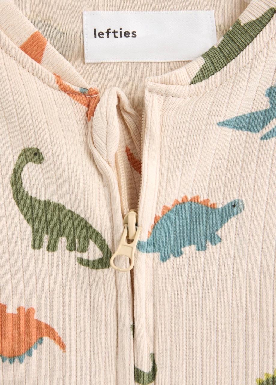 Grenouillère Bébé Coton Côtelé Beige Imprimé Dinosaures Lefties