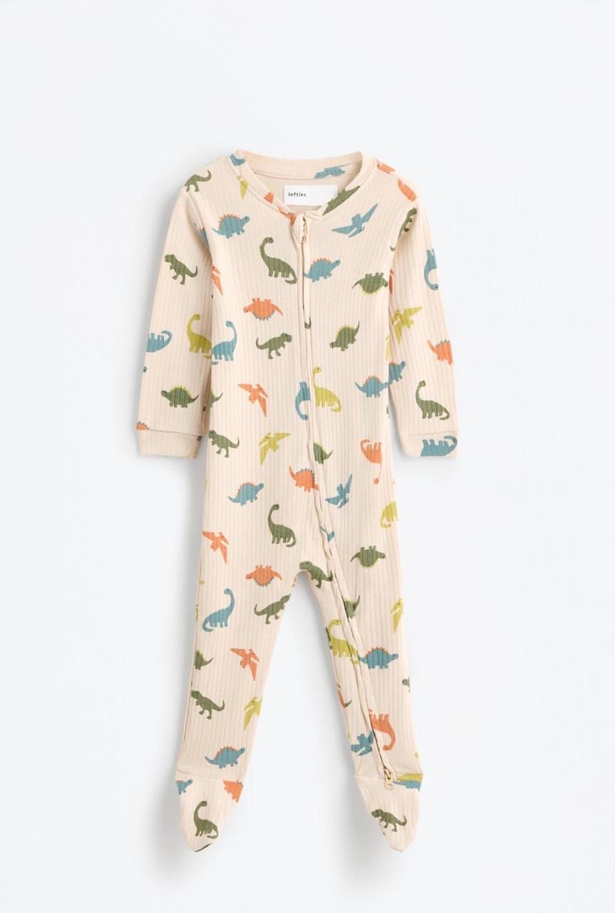 Grenouillère Bébé Coton Côtelé Beige Imprimé Dinosaures Lefties