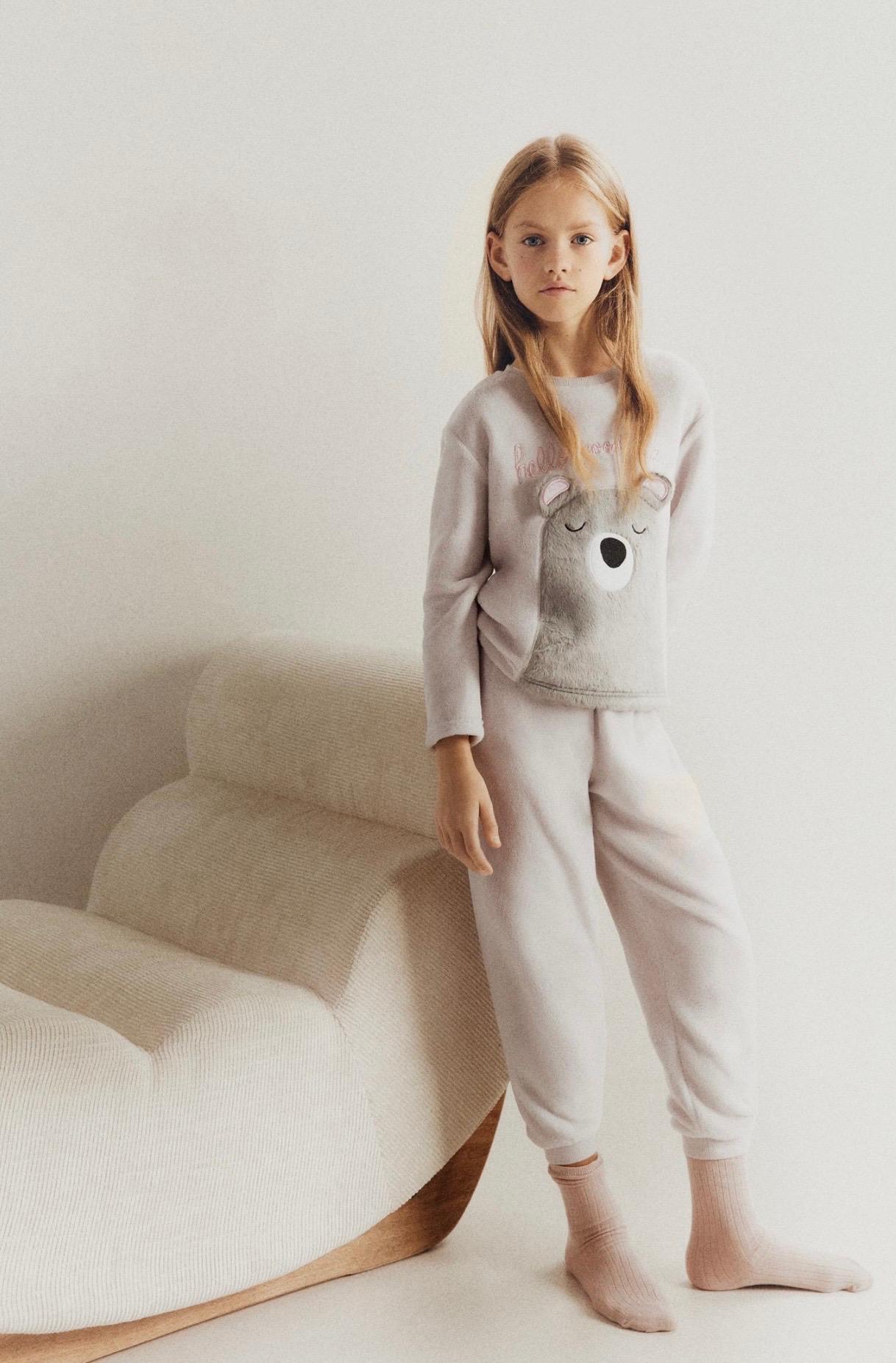 Pyjama 2 Pièces En Tissu Polaire À Empiècement Ourson Gris Clair Lefties