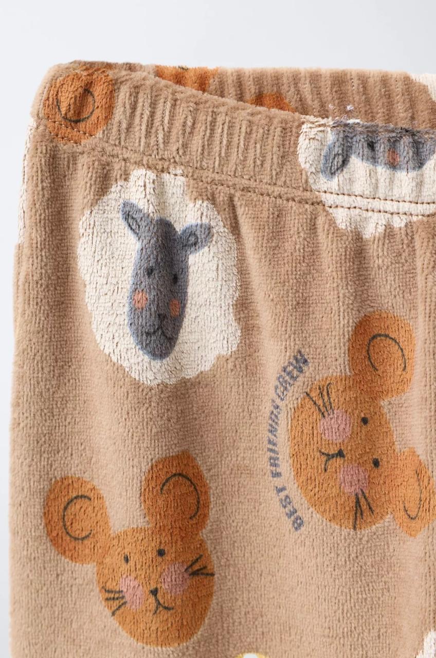 Pyjama Deux Pièces En Velours Imprimé Animaux Marron Zara
