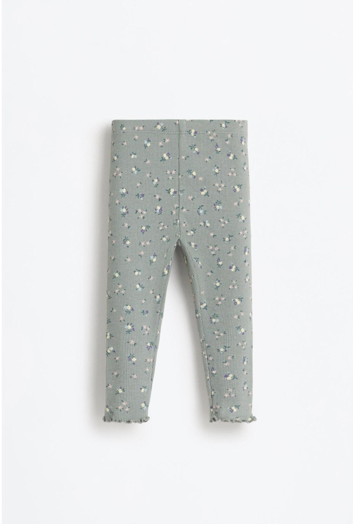 Ensemble 2 Pièces à Fleurs Sweat En Molleton Gratté Et Legging En Coton Côtelé Vert D'Eau Lefties 12-18 mois 86cm