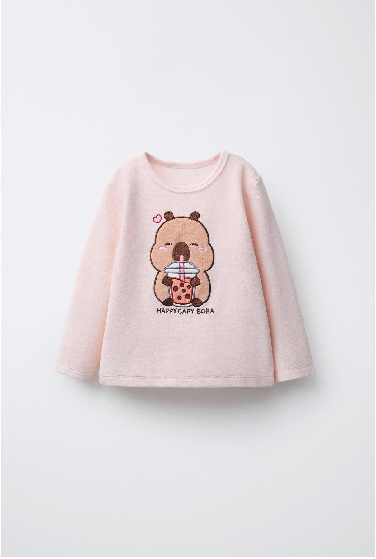 Pyjama Deux Pièces En Velours Imprimé Capybara Rose Zara