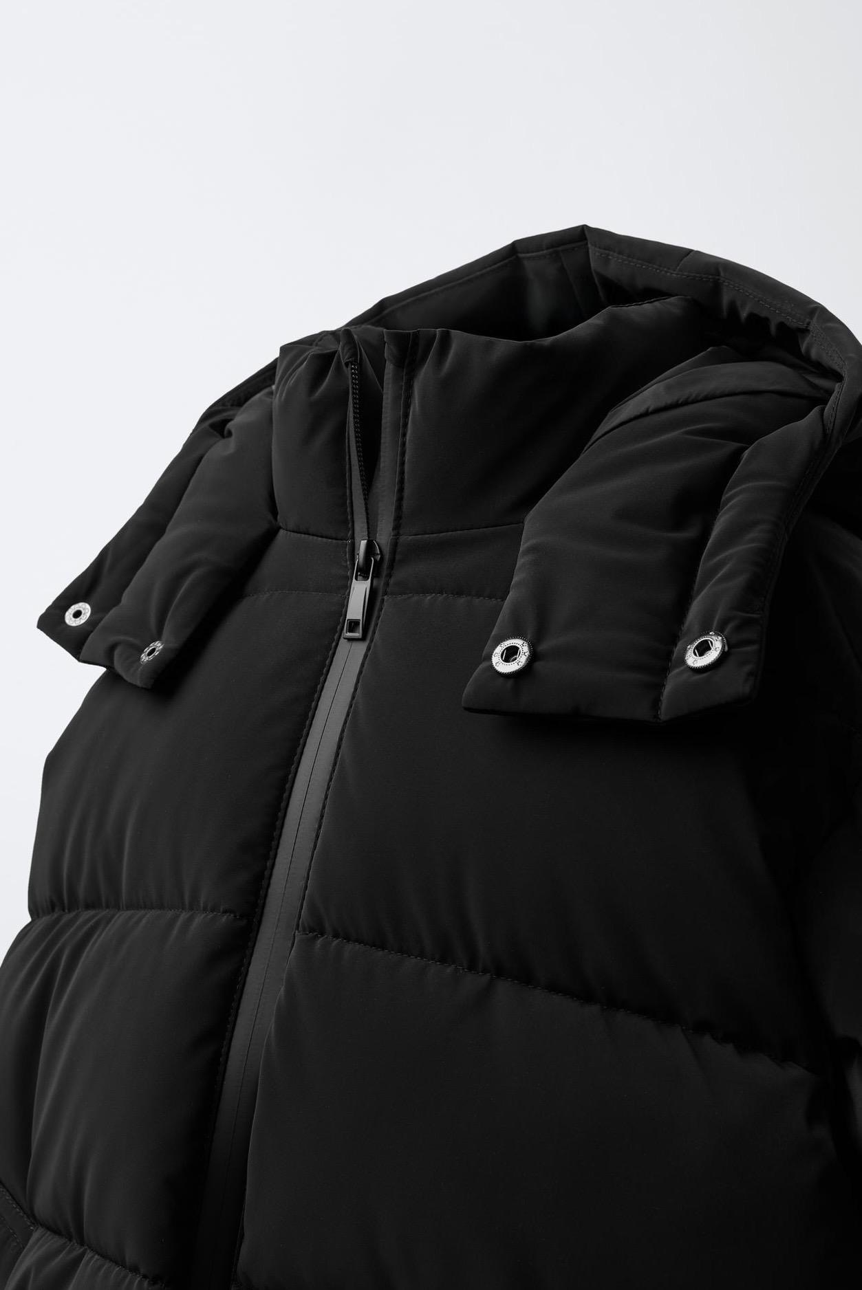 Manteau Long À Capuche Et Étiquette Gommée Noir Zara 13-14 ans 164cm