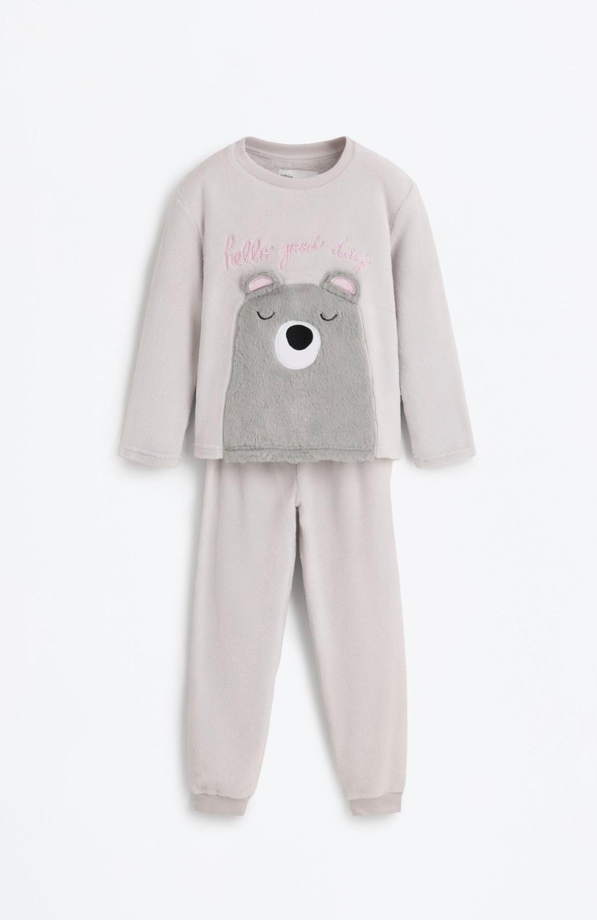 Pyjama 2 Pièces En Tissu Polaire À Empiècement Ourson Gris Clair Lefties